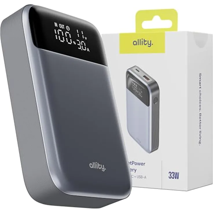 FOREVER Allity PowerBank APB-200 PD QC 33W 10000 mAh Grau - Schnelles Laden, elegantes Design