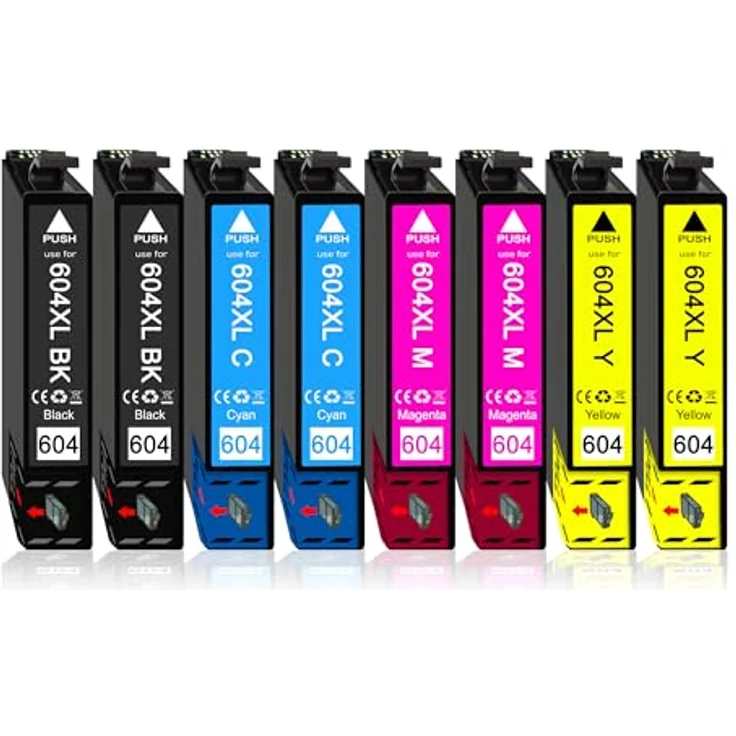 Druckerparadies 8er Multipack für Epson 604XL Tintenpatronen Set Tintenpatrone, hohe Kapazität, Schwarz, Cyan, Magenta, Gelb, für XP3200 XP2205 XP3205 XP4200 XP4205 WF2910 WF2930 WF2935 WF2950 – Bild 1