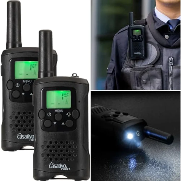Casativo 2er-Set PMR-Funkgeräte, Walkie Talkie mit VOX und Taschenlampe, 10 km Reichweite, 8 Kanäle, für Abenteuer, Camping und Wandern – Bild 7