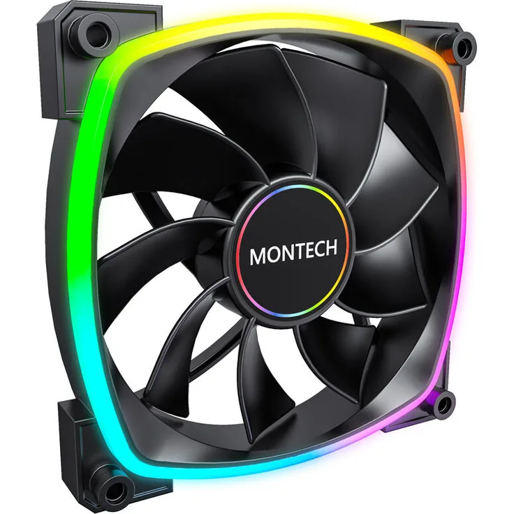 Montech RX140 PWM ARGB Reverse Gehäuselüfter - 140mm, schwarz, leise, RGB-Beleuchtung im Rahmen