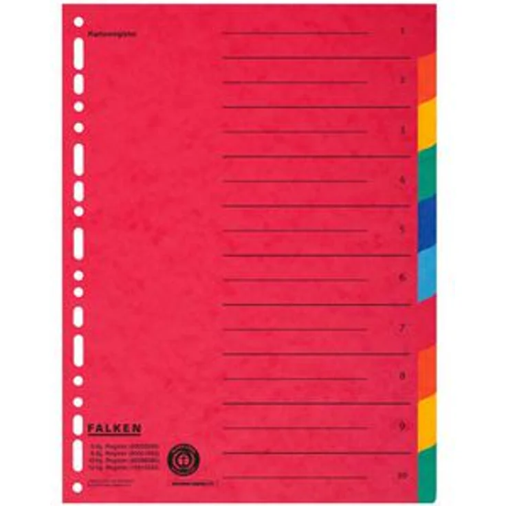 Falken 80086390 Karton Register, A4 Überbreite, blanko, 10-teilig, vollfarbig – Bild 1