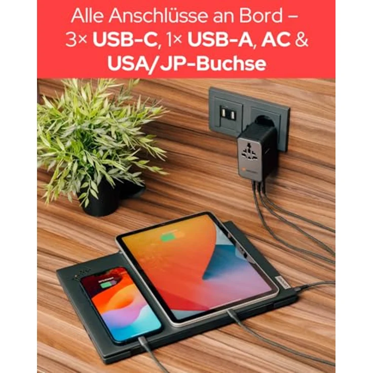 Verbatim Charge'n'Travel 170W, GaN III Universal Reiseadapter mit 3 × USB-C und 1 × USB-A, schwarz – Bild 6