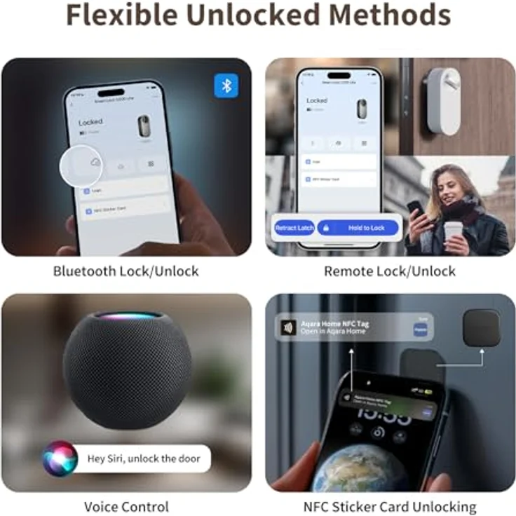 Aqara Smart Lock U200 Lite, Smartes Türschloss mit Matter über Thread, wiederaufladbarem Akku und leise Verriegelungsfunktion, elektrisch, kompatibel mit Apple Home, Google Home, Alexa, Schwarz – Bild 4