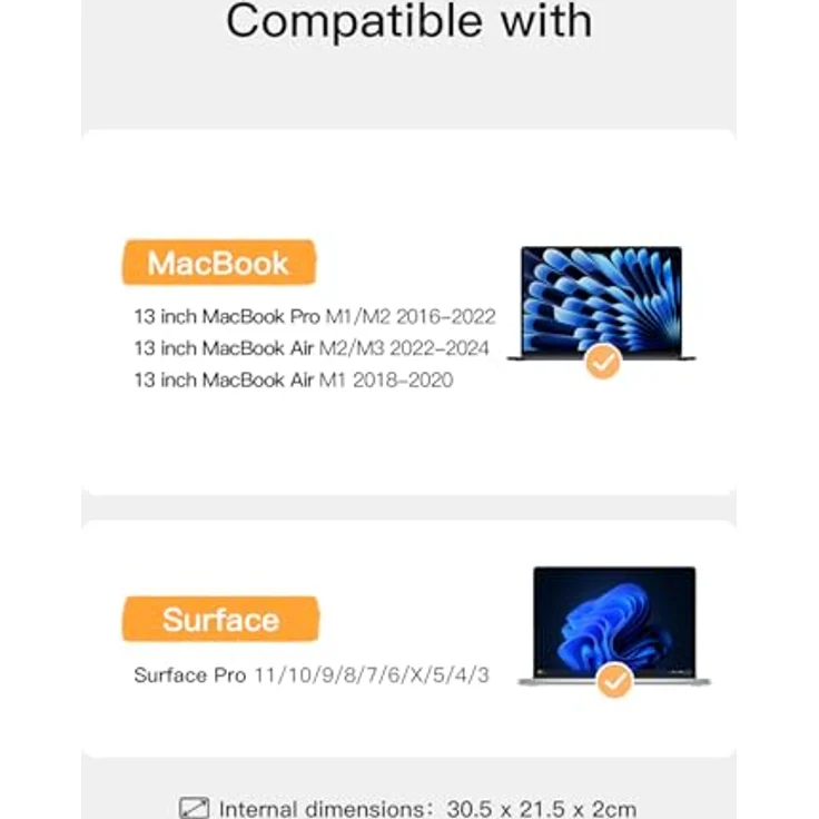 Inateck Laptop-Hülle 13 Zoll Laptoptasche 360° Schutz Notebook Schutzhülle, spritzwassergeschützt, MacBook Air M3 2024 M2/M1 2022-2018, grau – Bild 2