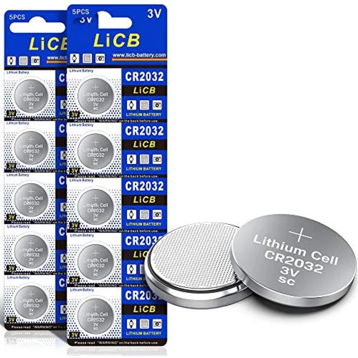LiCB CR2032 3V Lithium Knopfzellen, 10 Stück, hohe Zellen-Spannung und lange Lagerfähigkeit, geeignet für Uhren, Autoschlüssel und Fitnessgeräte