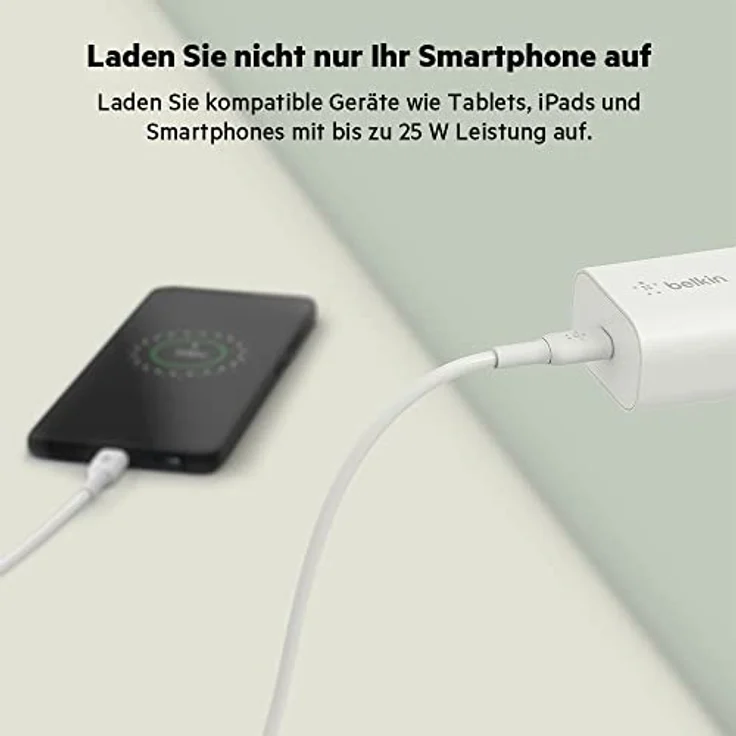 Belkin BoostCharge 25-W-Ladegerät mit PPS (USB-C Power Delivery, Schnellladegerät für das Samsung, Galaxy Tab, iPad und andere Geräte) USB-C/USB-C-Kabel enthalten – Bild 3