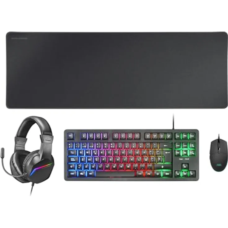 MARSGAMING MCP-RGB3, Gaming-Set mit RGB-Tastatur, RGB-Maus 3200 DPI, Over-Ear Headset und XXL-Mauspad, Schwarz, Französische Sprache – Bild 1
