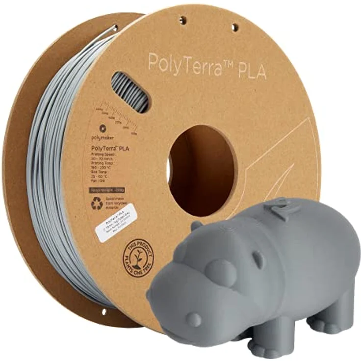Polymaker PolyTerra PLA Fossil Grey - Biokunststoff 3D-Druckfilament, 1.75mm, 1kg, nachhaltig und benutzerfreundlich – Bild 1