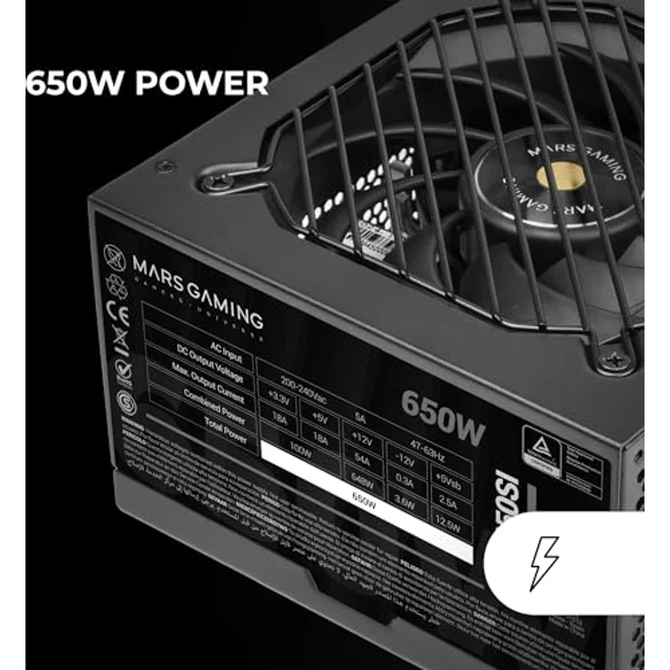 Mars Gaming MPB650SI, PC-ATX-Netzteil 650W, 7 Jahre Garantie, 80Plus Bronze 230V, 90% Effizienz, Schwarz – Bild 4