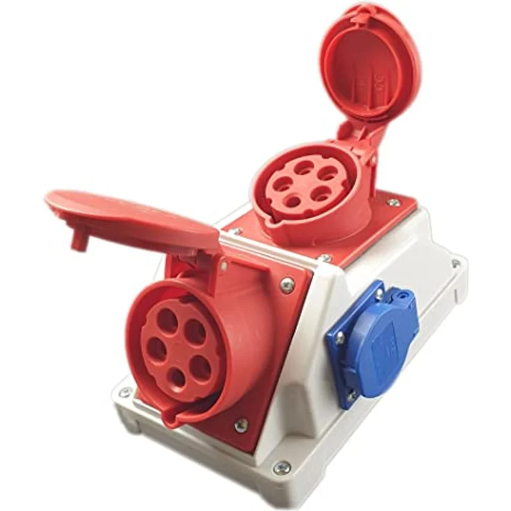 RoadEu - Kombi Wandsteckdose - Wandverteiler 32A, 16A CEE Steckdose mit Schuko 230V - Baustromverteiler 16A 32A - PCE Steckdosen - Aufputz Verteilerkasten - Stromverteiler Innen und Außen, IP44-Gehäuse, isolierte Bauform – Bild 4