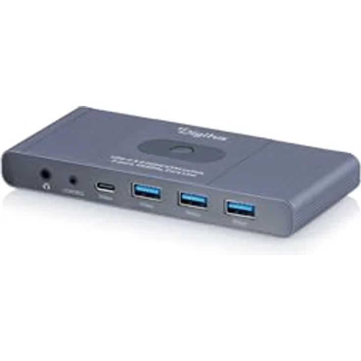 DIGITUS DS-12855, USB-C KVM-Switch für 2 PCs und 1 Monitor, 3x USB-A und 1x Typ-C 5 Gbit/s, HDMI 2.0 UltraHD 4K 60 Hz, 3,5 mm Klinke, kabelgebundene Fernbedienung, grau – Bild 1