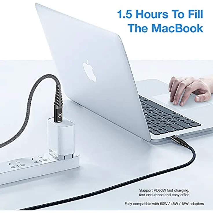 Wicked Chili 1m USB C auf USB C Fast Charge Kabel (3A - 20V - 60W) Extra Robustes Premium Ladekabel Textilkabel mit Metallsteckern und Knickschutz gegen Kabelbruch, schwarz - geflochten – Bild 4