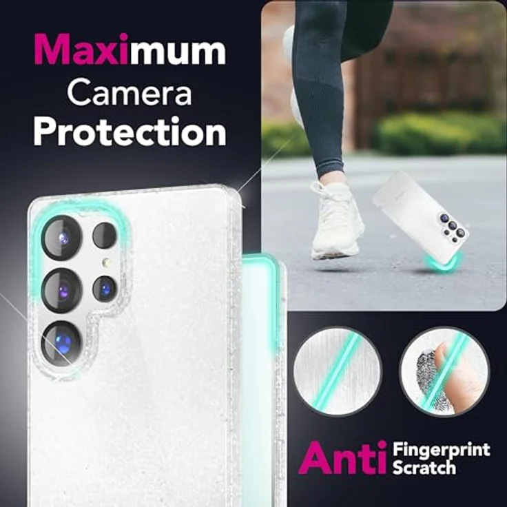 Nalia Dazzlin Clear Glitter Diamond Cover, transparente Silikon Hülle mit glitzernden Partikeln für Samsung Galaxy S25 Ultra, stoßfest und kratzbeständig – Bild 4