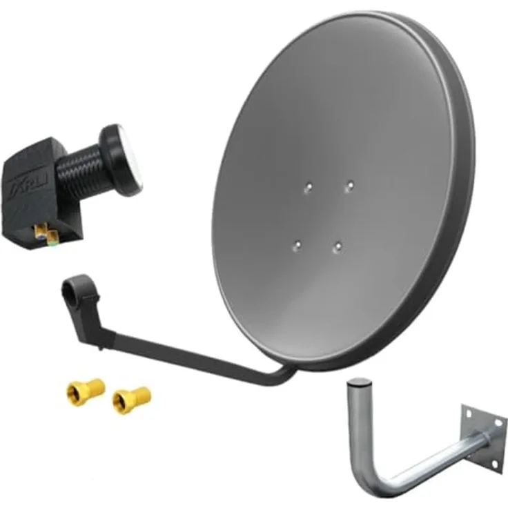 ARLI 60cm HD Sat Anlage, Twin LNB, 2 Teilnehmer Antenne, grau, mit Wandhalter 25cm, UHD 4K, wetterfest