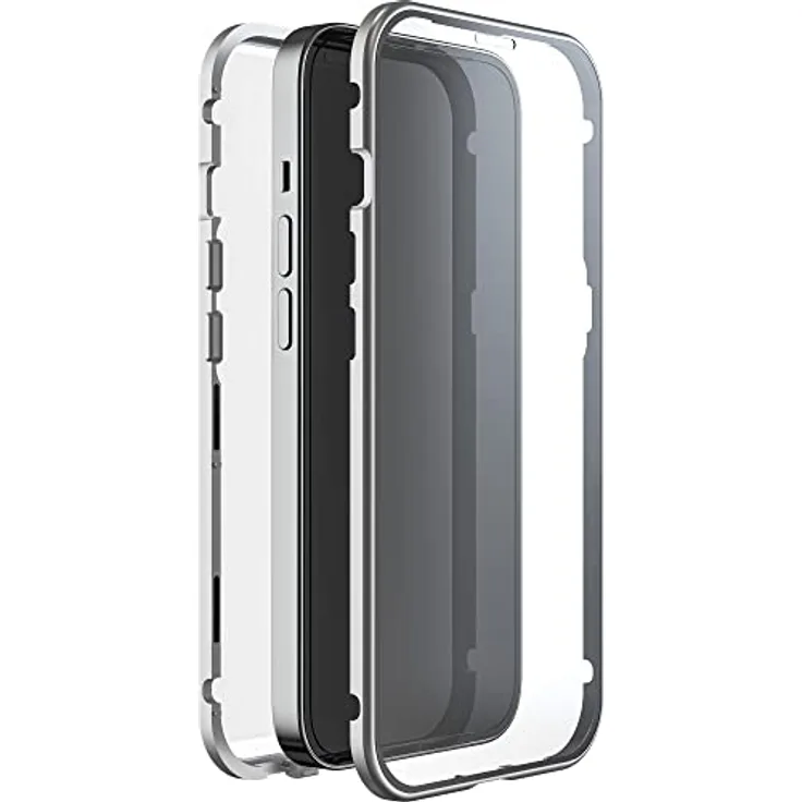 Black Rock - Hülle 360 Grad Glass Case Passend für Apple iPhone 14 I Handyhülle, Magnet Verschluss (Transparent mit silbernem Rahmen)