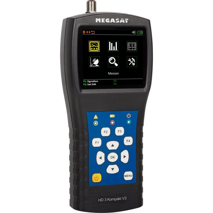Megasat Satfinder MEGASAT HD 3, Kompaktes Sat-Messgerät mit 6,9 cm Display, DVB-S/S2 Unterstützung, integrierter Akku und KFZ-Ladekabel