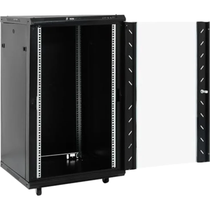 vidaXL Lexi 19 Zoll Serverschrank, 18U, abschließbar, Schwarz, aus kaltgewalztem Stahl mit abnehmbaren Seitenteilen – Bild 2