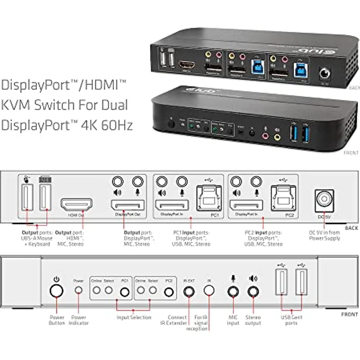 Club 3D CSV-7210, DisplayPort KVM Switch mit 4K Auflösung bis 4096x2160, Schwarz – Bild 3