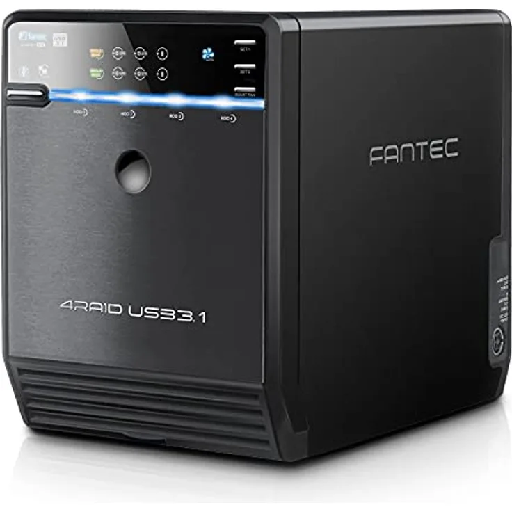 FANTEC QB-35U31R 4fach USB3.2 Gen2 RAID Festplattengehäuse für 4X SATA 3,5/2,5 Zoll SSDs oder HDDs, Transfer bis 10Gbit/s, 2X zweifach RAID, mit USB-C & USB-A Hub, Lüfter Automatik, Metall, schwarz