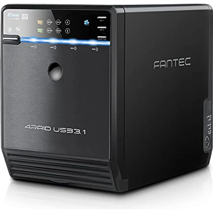 FANTEC QB-35U31R 4fach USB3.2 Gen2 RAID Festplattengehäuse für 4X SATA 3,5/2,5 Zoll SSDs oder HDDs, Transfer bis 10Gbit/s, 2X zweifach RAID, mit USB-C & USB-A Hub, Lüfter Automatik, Metall, schwarz – Bild 1