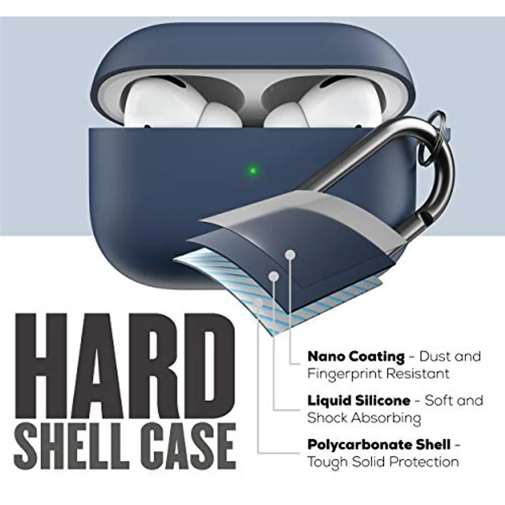 KeyBudz AirPods Pro Hülle Hybrid Shell Serie mit Schlüsselanhänger, dreilagiger Schutz, staubabweisend (blau) – Bild 2