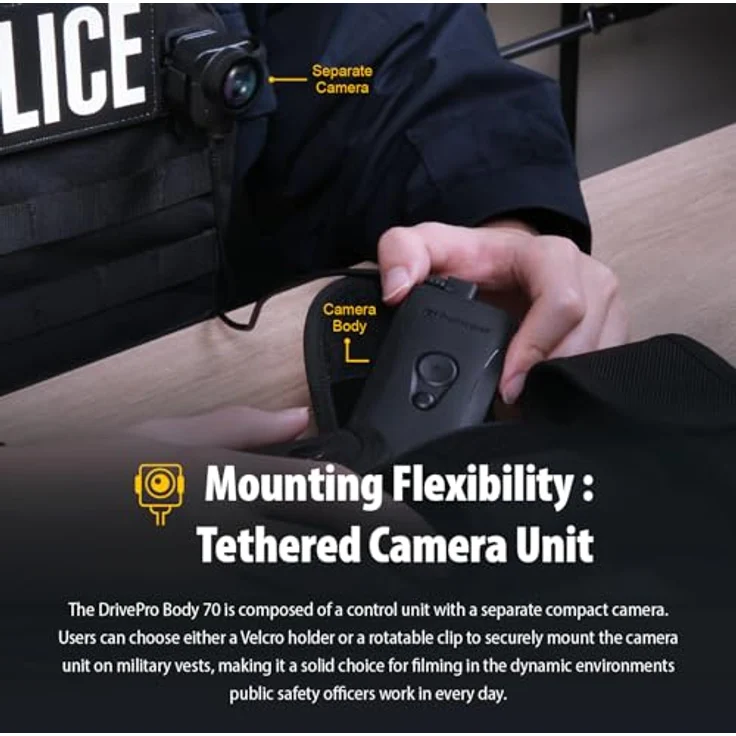 Transcend Body Camera Transcend - DrivePro Body 70, Separate Kamera (GPS-Empfänger, Akku, WLAN, Eingebautes Mikrofon, Nachtsicht, Bluetooth, Eingebautes Display, QHD), Dashcam, Schwarz – Bild 4