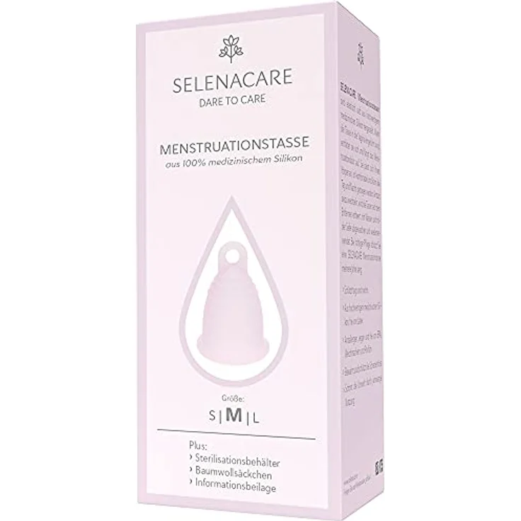 SELENACARE Menstruationstasse Premium - waschbarer Periodencup aus medizinischem Silikon, Größe M (26ml), Rosa – Bild 3