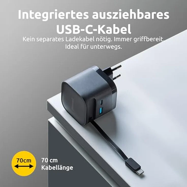 Intenso Power Adapter W65ACIC, Schnellladegerät mit 65 W Leistung, ausziehbarem USB-C Kabel, schwarz – Bild 4