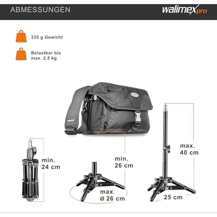 Walimex Lampenstativ, 40 cm (max. Belastbarkeit ca. 2,5 kg, Transportlänge 24 cm) – Bild 7