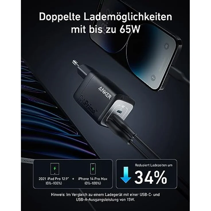 67W USB-C Ladegerät, Anker Prime GaN Netzteil, 3 Port PPS Schnellladegerät, Kompaktes klappbares Design, Kompatibel mit MacBook Pro/Air, Pixelbook, iPad Pro, iPhone 14/Pro, Galaxy S23, Note20 und mehr – Bild 3