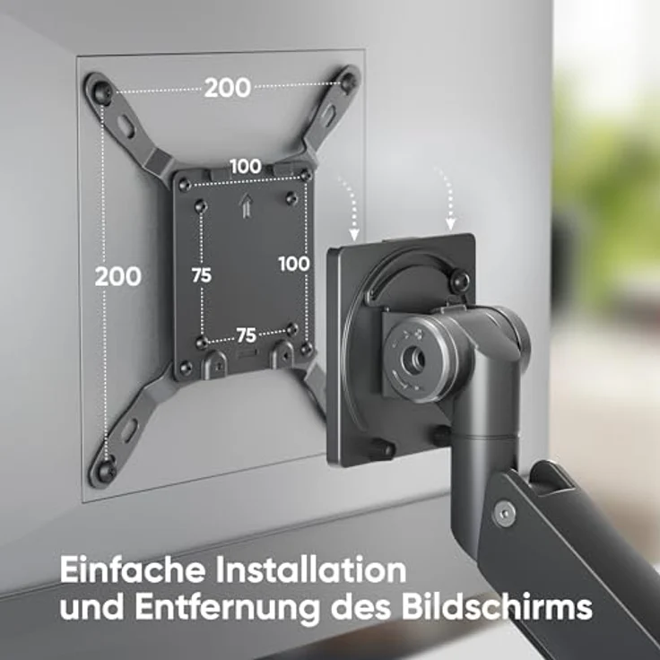 ONKRON Monitor Halterung Tisch für 17-57 Zoll Bildschirm bis zu 27 kg, Gasdruckfeder 75x75-200x200 VESA schwenkbar neigbar drehbar Schwarz G130-B – Bild 5