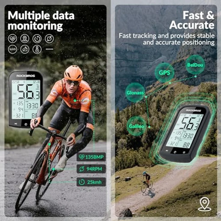 ROCKBROS Fahrradcomputer GPS, kabellos und IPX6 wasserdicht mit 2,9 Zoll Hintergrundbeleuchtung und 1200 mAh Akku – Bild 2