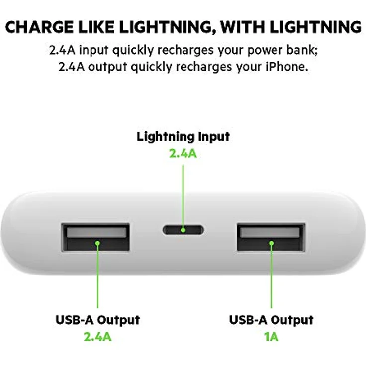 Belkin Boost Charge Powerbank 10K mit Lightning Connector (MFI-zertifiziertes, portables 10.000 mAh Lightning Ladegerät für iPhone 11, 11 Pro-Pro Max, X, XS, XS Max, XR, SE, 8-8+, iPad) Weiß – Bild 5