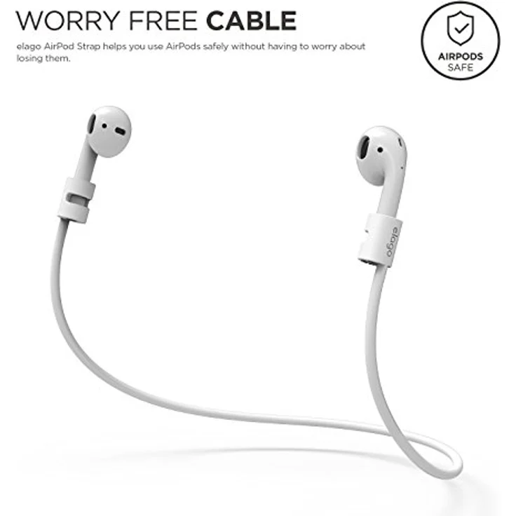 elago AirPods Halteband Strap Kompatibel mit Apple AirPods 1 und 2 - Aus geschmeidigem Silikon, 45cm, Perfekt für Sport, Freizeit und Outdoor Aktivitäten (Weiß) – Bild 3