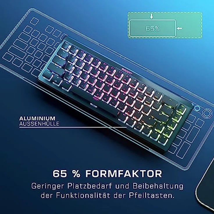 Roccat Vulcan II Mini Air – 65 Prozent Wireless optische mechanische Gaming-Tastatur, anpassbare RGB-Beleuchtung, abnehmbares Kabel, Titan II Tactile Schalter, Aluminiumplatte, Schwarz – Bild 2