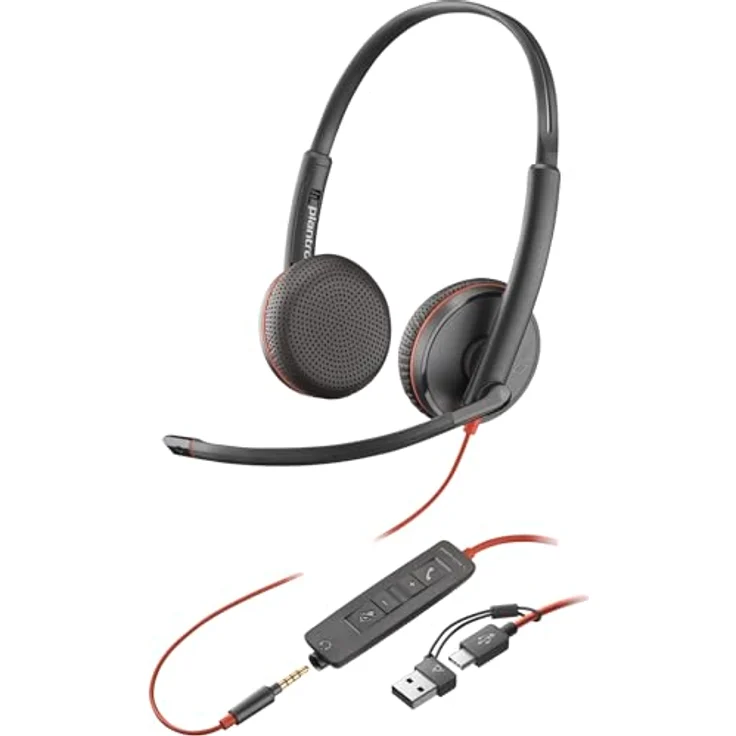 Poly Headset Blackwire C3225 Stereo USB-C/A & 3,5 mm, Leichter Metall-Kopfbügel und Noise Cancelling-Mikrofon – Bild 1