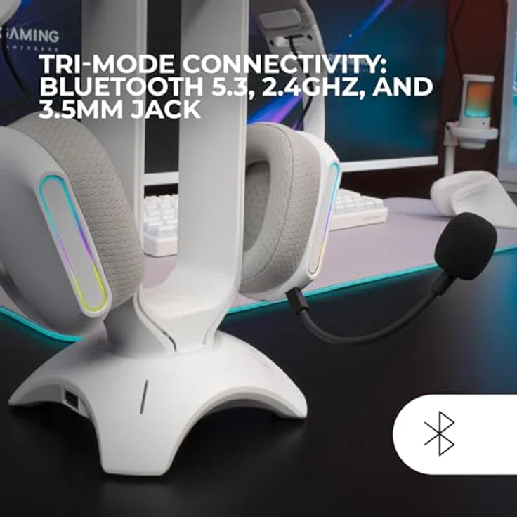 Mars Gaming MHW-PRO, Kabelloses Gaming-Headset mit 3D Surround Sound 7.1, Bluetooth 5.3, Ultraleichtes ergonomisches Design, Duales Mikrofon, Multiplattform, Weiß – Bild 3
