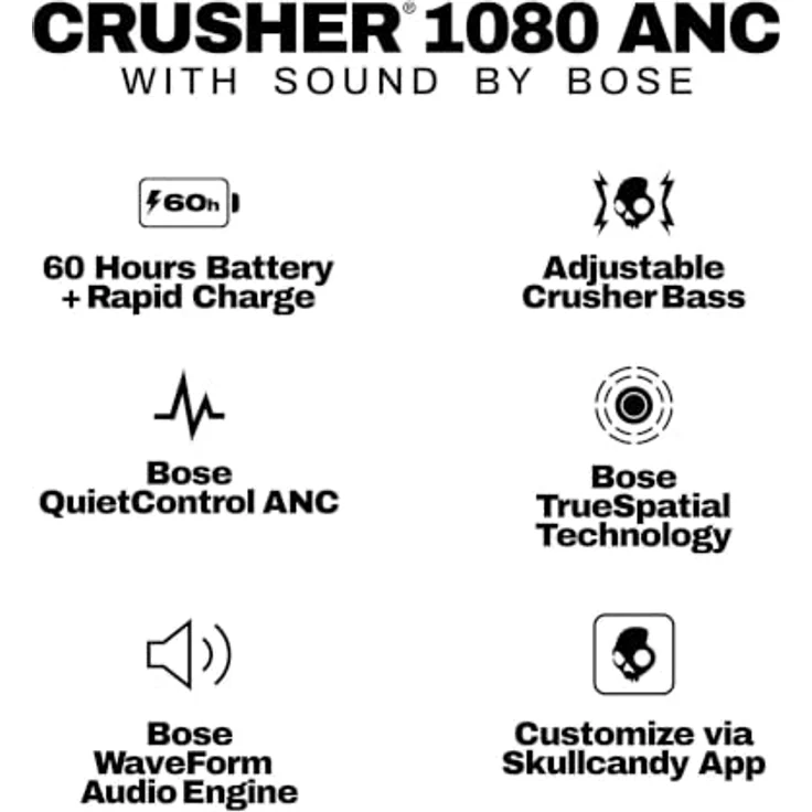 Skullcandy Crusher 1080 ANC, Over-Ear Kopfhörer mit Bose Sound, schwarz – Bild 13