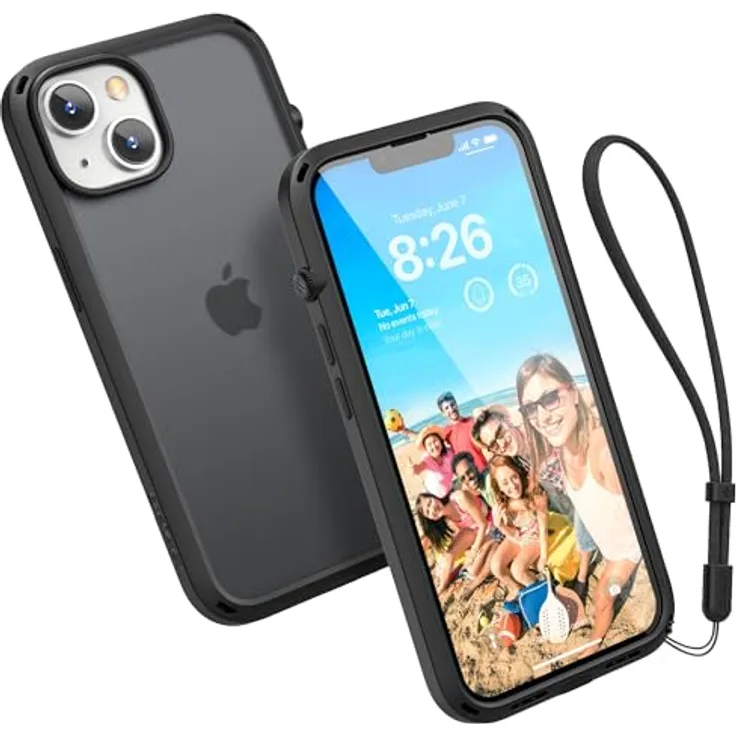 Catalyst Influence Case für iPhone 14, 2,5-Fach höherer Fallschutz, resistent gegen Fingerabdrücke, langlebig, 30% lauteres Vorwärtsaudio, inklusive Umhängeband – Stealth Black