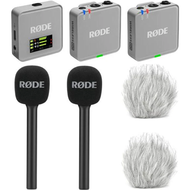 RODE Wireless GO Gen 3, digitales 2-Kanal Mikrofon-Funksystem mit 32 GB Speicher, stone grau, inkl. Interview Set 2