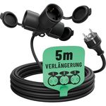 greate 3fach Verlängerungskabel außen 5 Meter - Wasserdicht IP44 - Outdoor Extension Cord 3500W - Schwarz