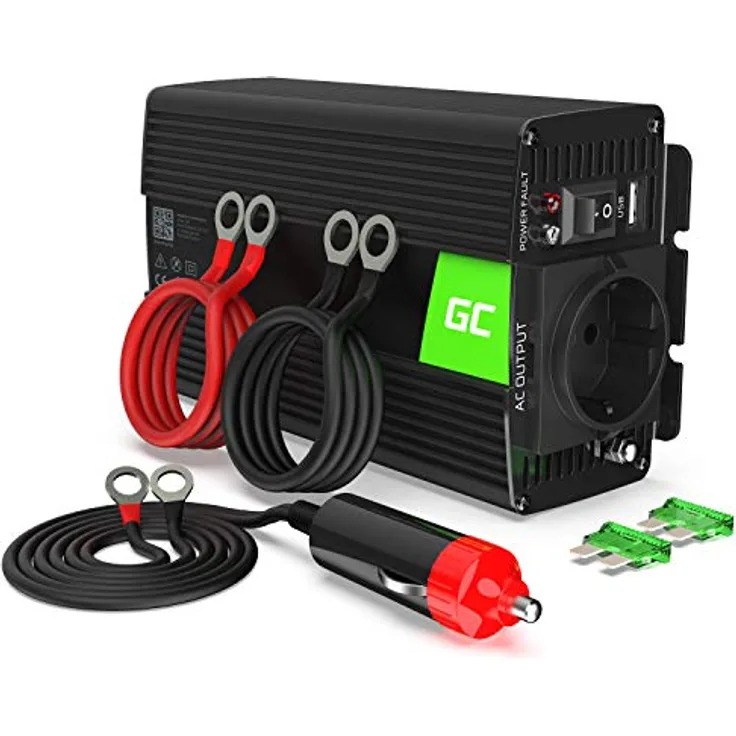 Green Cell INV03DE, Wechselrichter DC 12V - 500 Watt, Schwarz