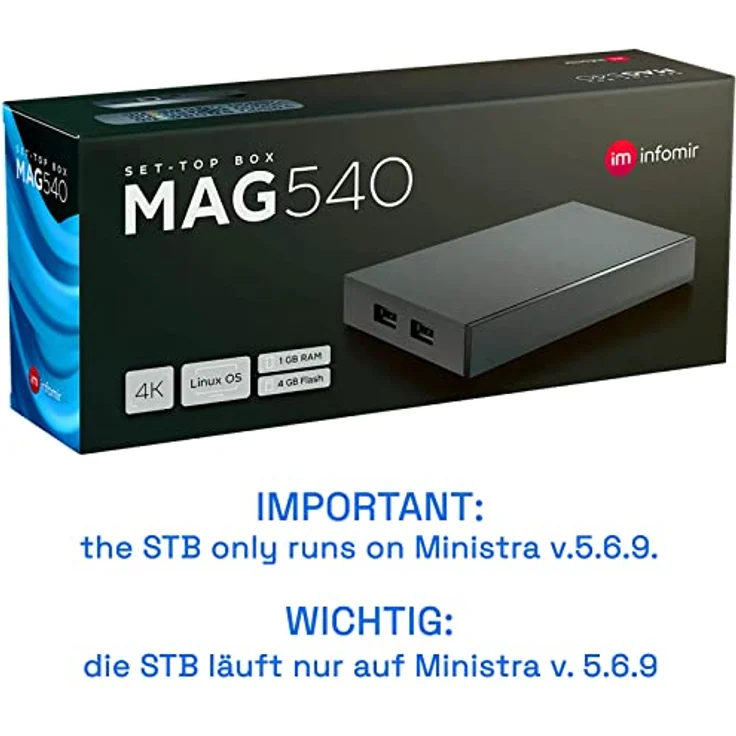 MAG 540 Original Infomir & hb-digital 4K IPTV Set Top Box Multimedia Player Internet TV IP Receiver UHD 60FPS 2160p@60 FPS HDMI 2.1 4K- und HEVC-Unterstützung USB3.0 ARM Cortex-A35 + HDMI Kabel – Bild 2