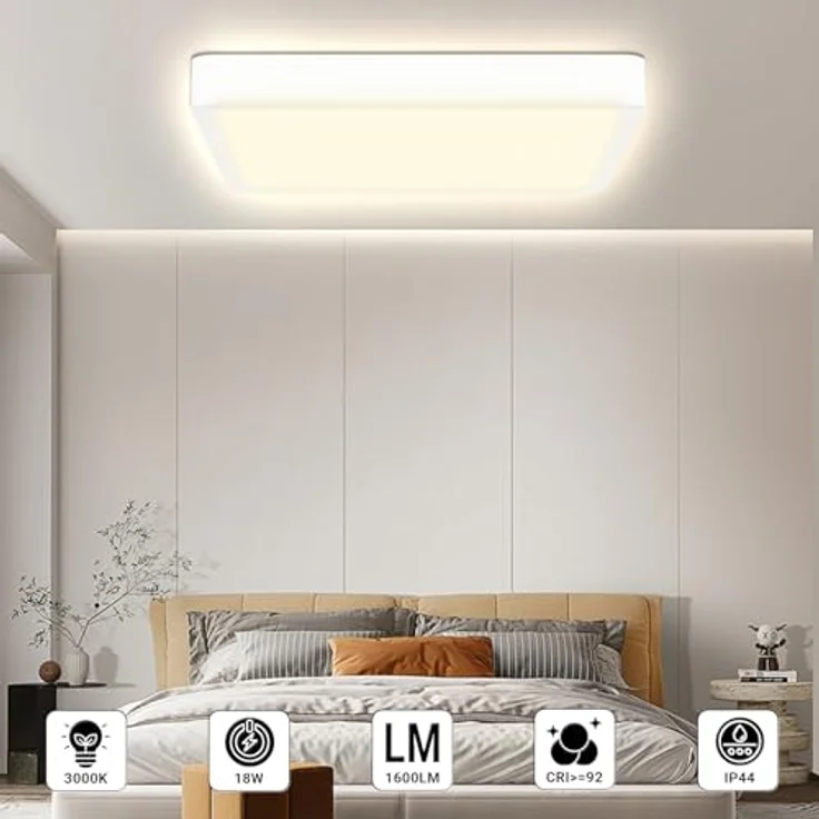 LQWELL® Deckenleuchte LED Quadrat Flach 18W 3000K 1600LM IP44 Wasserfest, Modern Schlicht Lampe Dünn für Wohnzimmer Badezimmer Schlafzimmer Küche Flur Keller Büro, 220 * 24mm – Bild 2