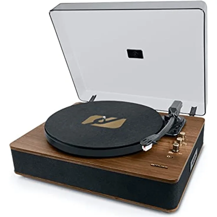 MUSE Plattenspieler, Bluetooth-Schallplattenspieler mit HiFi Stereo Lautsprecher, 3 Geschwindigkeiten Vinyl-zu-USB/Aux-In/RCA, Vintage