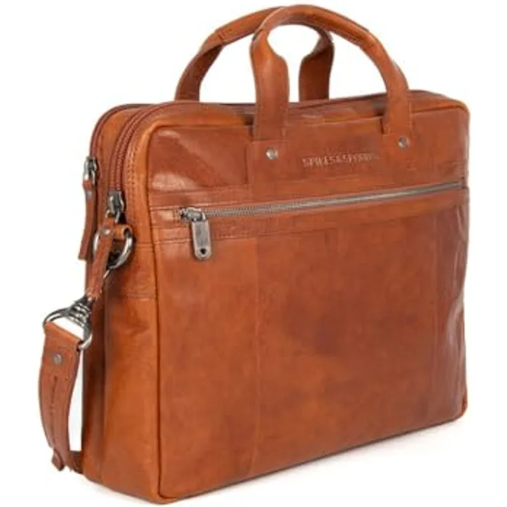 Spikes & Sparrow Aktentasche, echtes Leder im Vintage-Look, mit gepolstertem Notebookfach und verstellbarem Schulterriemen