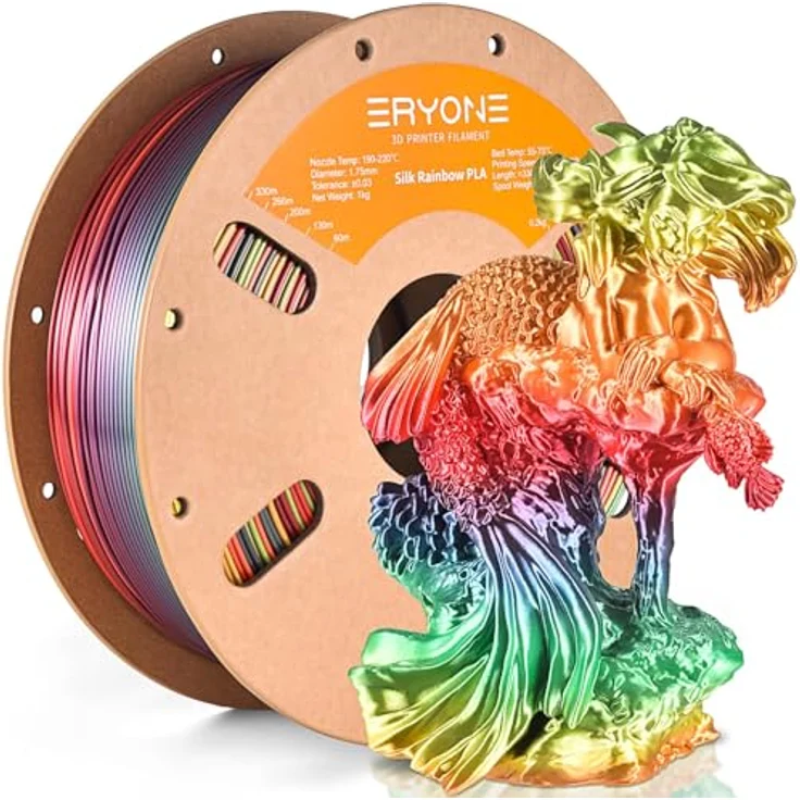 ERYONE Ultra Shiny Silk PLA Filament 1.75mm, Multicolor Rainbow Fast Color Gradient, 1kg Spule, hochwertige Druckqualität – Bild 1