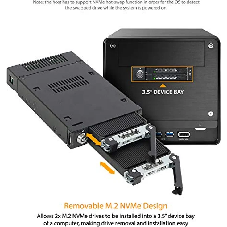 ICY DOCK 2 x M.2 NVMe PCIe 4.0 64Gbit/s SSD zu 2 x SlimSAS 4i SFF-8654 Wechselrahmen Einbaurahmen Metall - ToughArmor MB834MK-B V2 – Bild 2