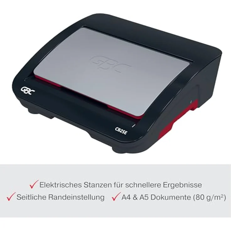 GBC CombBind CB25E, Elektrisches Bindegerät mit hoher Bindekapazität für 390 A5/A4-Blätter, stanzend bis zu 25 Blatt, staufreies Design, schwarz/silber, 4410064 – Bild 4