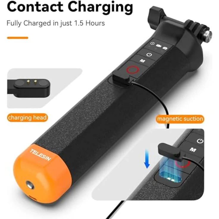 TELESIN Schwimmender Bluetooth-Handgriff für GoPro Hero 13, 12/11/10 Action-Kameras, Unterwasser-Handgriff, Selfie-Stange mit Bluetooth-Fernbedienung - Orange – Bild 2